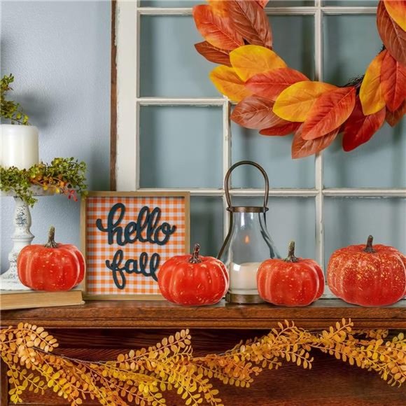 12Pcs Assorted Small Orange Artificial Pumpkins Harvest Decorative Pumpkins Foam - Picture 6 of 7